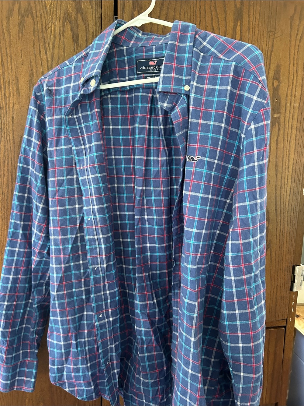 Vineyard Vines Navy and Light Blue Plaid Button-Down Shirt